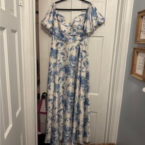 Elegant Blue Floral Women's Dress Bridesmaid Dress AW Bridal